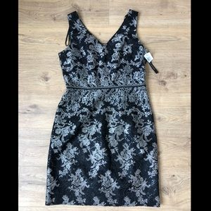 NWT David Meister Formal Black/Silver Short Dress Size 14 Womens Sequins